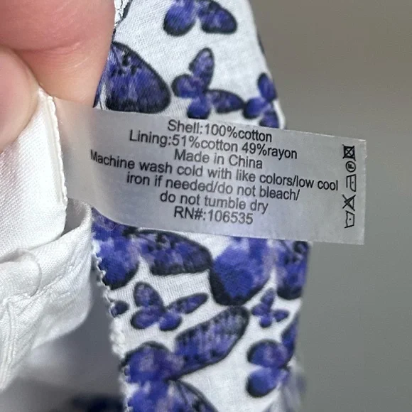 Sundays Blue Butterfly Pattern V-Neck Smocked Mini Dress Size Small